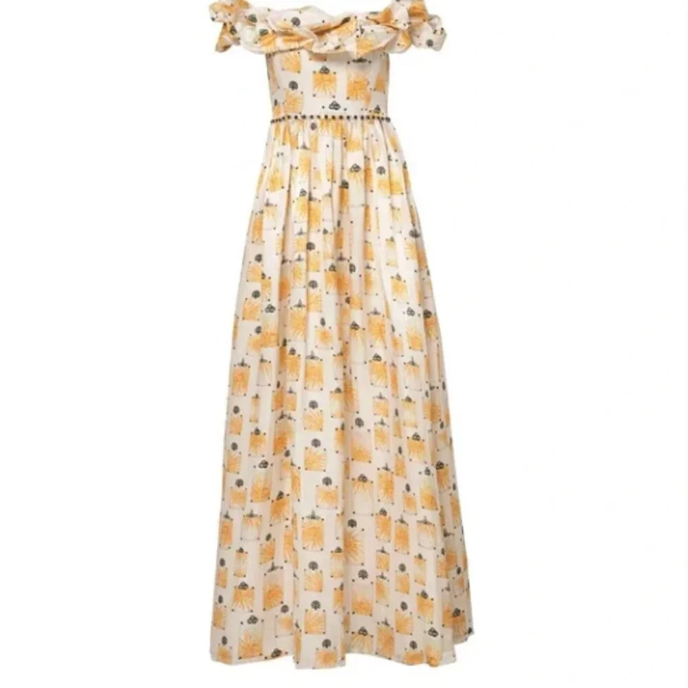 NWT Agua by Agua Bendita Silk Espliego Bisuteria Maxi Dress Large - Picture 6 of 12